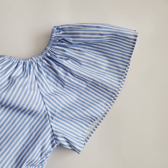 Zara Striped Off the Shoulder Top, Blue White, L - Picture 4 of 7